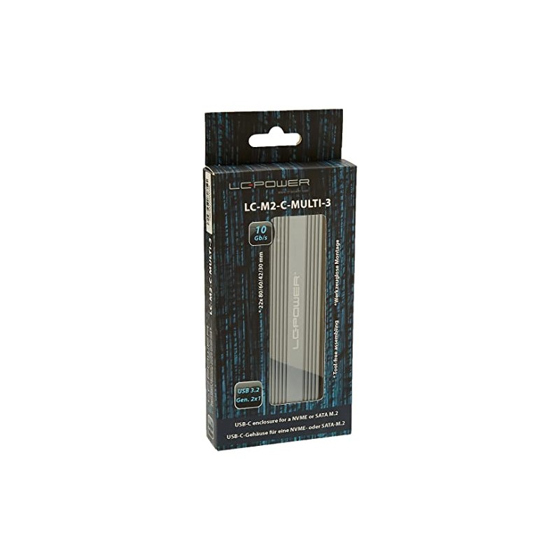 LC-Power M,2 LC-M2-C-MULTI-3 USB3.2M 2SSD Enclosure (NVMe and SATA)