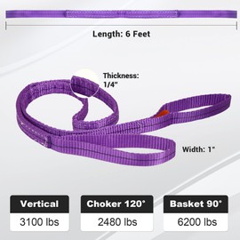 Leyso Pack of 6 Purple 6' x 1" Multifunctional Heavy Duty Lift Sling Web Town Strap with 5" Diameter Reinforced Loops and Wear Guard End