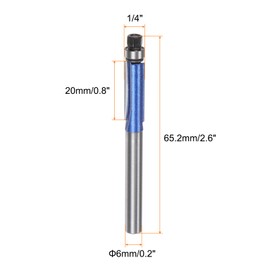 QUARKZMAN Flush Cutter 6 mm Shank 1/4 Inch Diameter 0.8 Inch Cutting Depth Top Bearing Flush Straight Cutter Carbide for Chipboard Plywood MDF Woodworking, Silver Blue