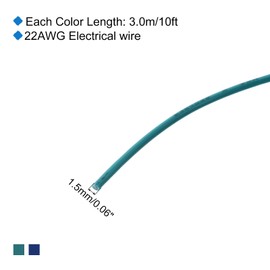 MECCANIXITY 22 Gauge PVC Hookup Wire 3.0m/10ft 22AWG Flexible Electrical Wire UL1007 Tinned Copper Stranded Blue Green, 1.5mm Dia for Model Aircraft Electric Appliances Internal Connect