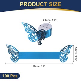 sourcing map 100Pcs Butterfly Paper Napkin Rings, 3D Laser Cut Cutout Paper Napkin Holder for Weddings Party Serviette Table Decoration Restaurant (Blue)