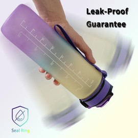 Water Bottle 1L Sport Drinks Jug with Time Marking & Lock Cover, Leak Proof 1 Liters Water Bottle with Portable Straps, Purple Water Canteen Bottle (black) Bpa-Free for Gym,School, Office, Outdoor