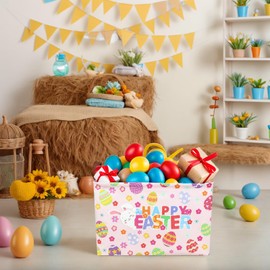 ASKETAM Pink Easter Basket for Kid Large Empty Baby Rectangular Cute Easter Gift Storage Basket Bunny Eggs Décor (Pink Rabbit Flower)