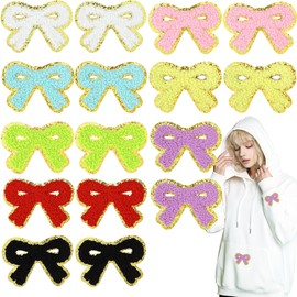 16 parches de felpilla con bordes dorados, parches bordados de felpilla para planchar con lazo colorido, parches bordados con purpurina, parches bordados, parches de chenilla para sombreros, mochilas,