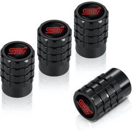 Air Valve Cap, STI Subaru, High-Grade Alloy, for Cars and Motorcycles, Tire Valves, Set of 4, STI, Black