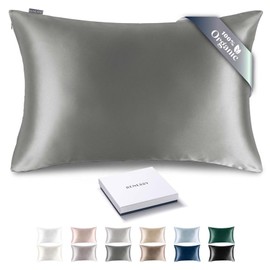 RENESSY Organic Silk Pillowcase 40 x 80 cm - 100% Organic Mulberry Silk, 22 Momme, Naturally Hypoallergenic, Promotes Hair and Skin Health, 1 Piece (Graphite Grey)