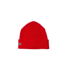 Lacoste Unisex Ribbed Wool Beanie, Rouge, One Size