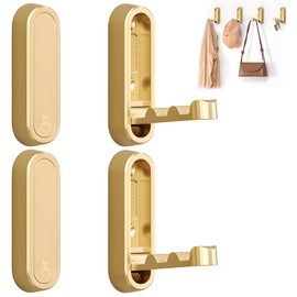 4Pcs Foldable Wall Hooks, Zinc Alloy Folding Hook Gold, Heavy Duty Folding Coat Hooks Wall Mounted for Hanging Coat Towels Bags Keys (Gold, 4 Pack)