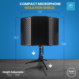 Sound Isolation Recording Booth Shield - 2" Thick Foldable Studio Microphone Dampening Filter Foam Cube, Audio Acoustic Noise Isolator Platform Pads w/Wedgie Padding, Tripod Base Stand