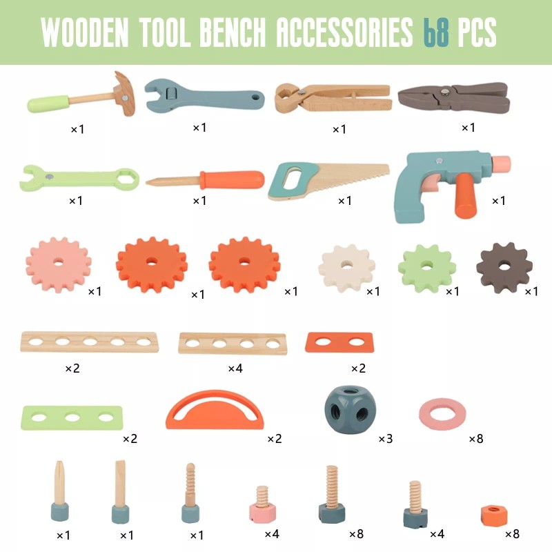 KIDS TOYLAND Wooden Power Tool Workbench for Kids, Building Tools