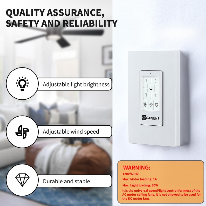 Universal Ceiling Fan Wall Control with Four Speed Switch and
