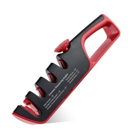 DPEDUAI 4-in-1 Manual Knife Sharpener – Best Kitchen Knife Sharpener with Tungsten Carbide & Ceramic Stones for All Knives & Scissors | Non-Slip, Adjustable Angle, Knife Sharpening Kit for Home Chefs