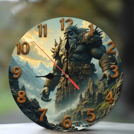 Giant Fantasy Warrior Wall Clock Art Decoration10-Inch Wooden Wall Clock, Silent Movement, Battery Operated (AA Batteries Not Included), Artistic Home Decor, Perfect for Home Accents