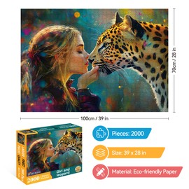 2000 Piece Puzzle for Adults – Girl and Leopard – Emotional Wildlife Art Puzzle, Challenging Jigsaw Puzzle for Adults 2000 Pieces, Idea & Wall Decor (39" x 27")