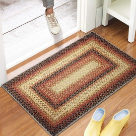 Zacoo Modern Rug 2x3 Door Mat Washable Rugs Bordered Design Indoor Entrance Abstract Small Entryway Carpet Kitchen Rugs Non-Slip Geometric Low-Pile Area Rugs for Living Room Bedroom Nursery, Red