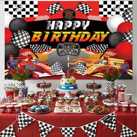 Hot Race Car Birthday Backdrop Banner 6x4.3ft - Wheels Themed Party Photo Booth, Background Decor for Boys' Birthday, Racing Party Supplies & Decorations