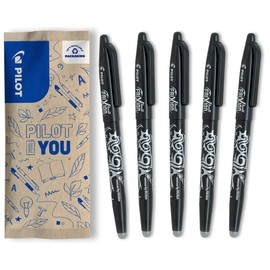 PILOT Frixion Ball, Pacco Da 5, Penna Cancellabile Al Calore Con Inchiostro Termosensibile, Roller Ricaricabile Con Gommino Integrato, Colore Nero, Tratto Medio