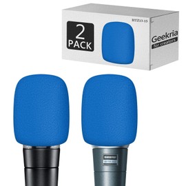 Geekria for Creators Foam Windscreen, Compatible with Shure MV7, SM58LC, BETA 57A, PGA48, PGA58 Microphone Antipop Foam Cover, Microphone Windshield, Sponge Foam Filter (Blue/Pack of 2)