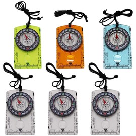 6 Pack Outdoor Compass with Adjustable Declination, Pocket Compass with Magnifying Glass, Ruler, Scale, Multifunctional Pocket Compass for Children, Waterproof Compass for Hiking, Camping and Other