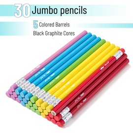 Mr. Pen- Jumbo Pencils, 30 Pencil, Preschool Pencils, Large Pencil, Colorful Barrels and Black 2 HB Graphite Cores, Smooth Lead, Latex-Free Eraser Top with Metal Ferrule