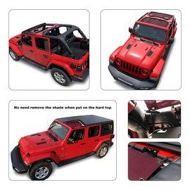 Shadeidea Sun Shade Top for Jeep Wrangler, JL (2018-2023) 4 Door Top Sunshade, Front & Rear - Wine Red JLU Mesh Screen Cover, UV Blocker with Grab Bag Pouch - 10 Year Warranty