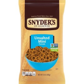 Snyder's of Hanover Mini Pretzels, Unsalted Pretzels, 12 Oz (Pack of 4)