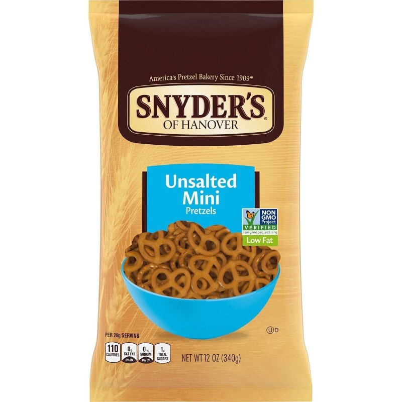 Snyder's of Hanover Mini Pretzels, Unsalted Pretzels, 12 Oz (Pack