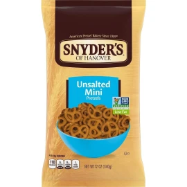 Snyder's of Hanover Mini Pretzels, Unsalted Pretzels, 12 Oz (Pack of 4)
