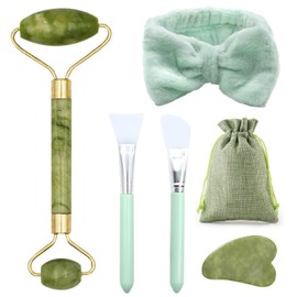 Scettar 6-Piece Jade Gua Sha Stone Set, Natural Jade Massage Roller, Face Roller Massage Tool for Eye Swelling, Skin Tightening, Face Massager