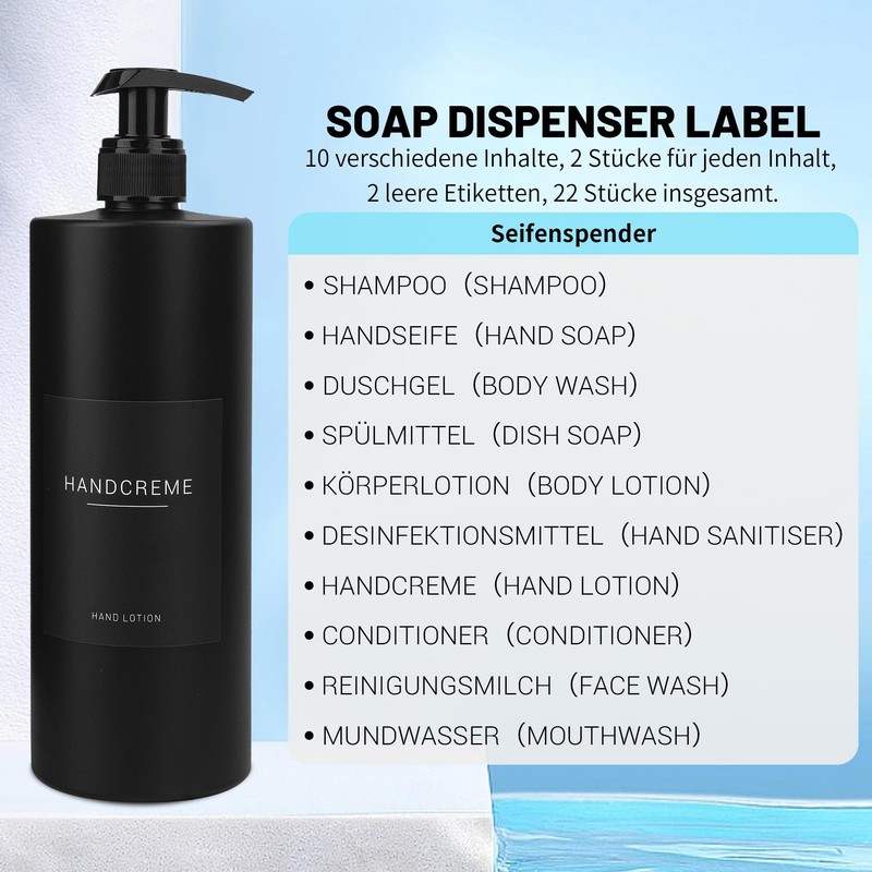 Esdallina 500 ml Soap Dispenser with 22 Black Labels Minimalist