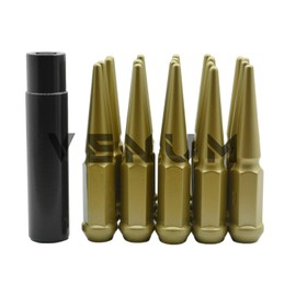 20 Pc Powder Coated Gold Spike Lug Nuts | M14x1.5 | 4.5 inch Tall | 1 Piece Construction | Compatible with RAM 1500 New Models+ More