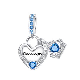 LUXILLA Birthstone Charms 925 Sterling Silver Cubic Zirconia Heart Dangle Charms fit for Bracelets and Necklaces Jewelry Gift （December）