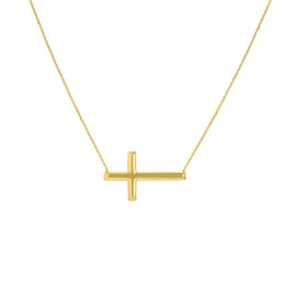 925 Sterling Silver Gold Plated Adjustable Side ways Sideways Religious Faith Cross Necklace With 2 Inch Ext 18 Inch - Pendant Necklace for Women