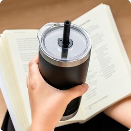 Bluwing 20 oz Tumbler Lid with Straw for YETI, Replacement Lid for YETI Rambler 20 oz Tumbler, 24oz Mug, 25 oz Straw Mug, Spill Proof Lids(Black)