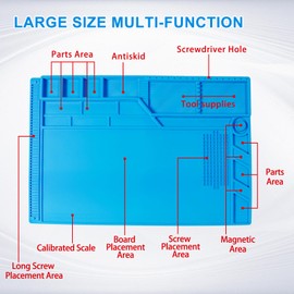 Esd Magnetic Watch Repair Mat, 21.6'' x 13.8'' Silicone Large Soldering Mat, 932℉ Premium Heatproof Resistant Anti Static Repair Work Station for Electronic, PC Building, BGA and Phone Laptop