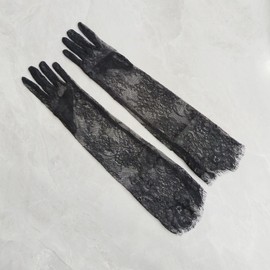 BRYCTSISEN Womens Long Black Lace Gloves Long Floral Lace Opera Gloves Costume Elbow Length Fingerless Gloves for Dance Party (Black-55cm, Standard)