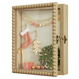 Love-KANKEI Shadow Box Frame 8x10,Wood Deep Shadow Box Display Case with Unique Beads Door and Glass Window, Memory Box for Pictures,Medals,Memorabilia,Collections Natural