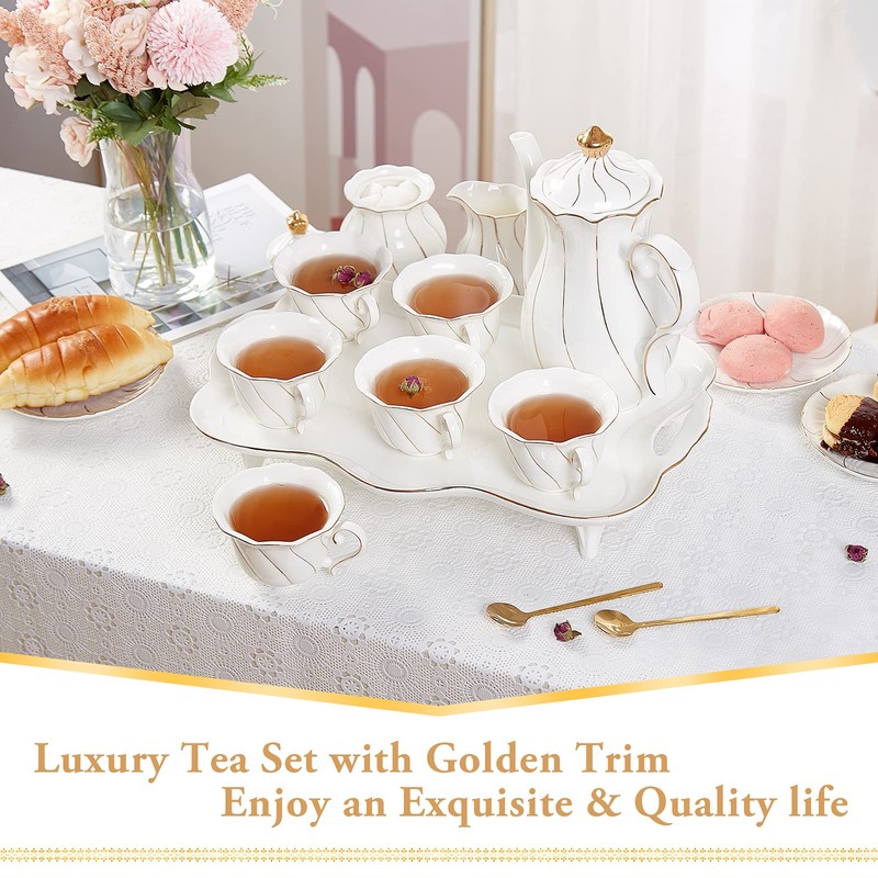 DUJUST 14 pcs Tea Set for 6 with Tea Tray