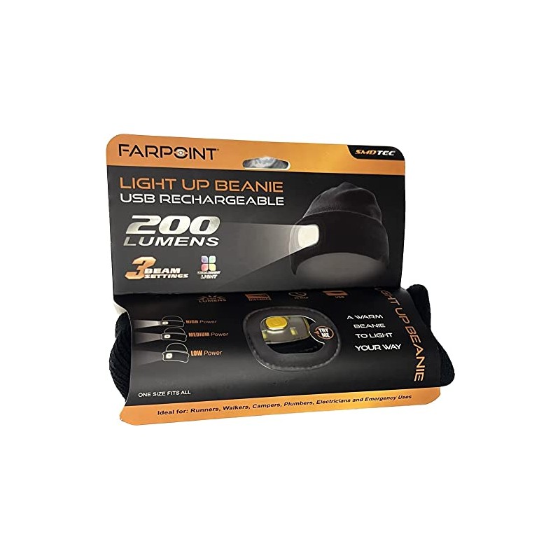 FarPoint Light Up Beanie USB Rechargeable Black