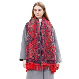 Wander Agio Warm Fashion Scarf Long Shawl Large Blanket Winter Wraps Scarves for Women Cashmere Jacquard Vintage Paisley Pattern Red Dark Blue 12
