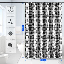 Cyleibe Bathroom Shower Curtain, Anti-Mould Shower Curtain, Mosaic Pattern, Textile Bathroom Shower Curtain (120 x 180 cm)