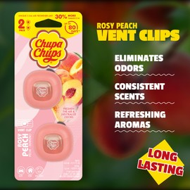 Chupa Chups Rosy Peach Car Air Freshener Vent Clips - Cute Car Accessories, Long Lasting Freshies Vehicle Scents Air Freshener for Women, Area Deodorizer Odor Eliminator New Fresh Smell, 2 Count