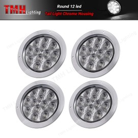 TMH 4 Inch 4 Pcs White 12 LED F3 Piranha Round Indicator Tail Lights Reverse for Caravan Cabin Bus Trailer Tow Dump ATV Heavy Duty Truck with Chrome Bezel 12V DC GAC12