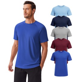 Men's T-Shirts 5 Pack Moisture Wicking Shirts for Men Dry Fit Gym Shirt Plain Active Tshirt Fitted Crewneck Tees Multipack