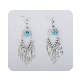 Denifery - arete colgantes bohemios de color turquesa, hechos a mano, estilo bohemio, étnico, con abalorio, para regalo para mujeres y niñas, Metal, No es una piedra preciosa