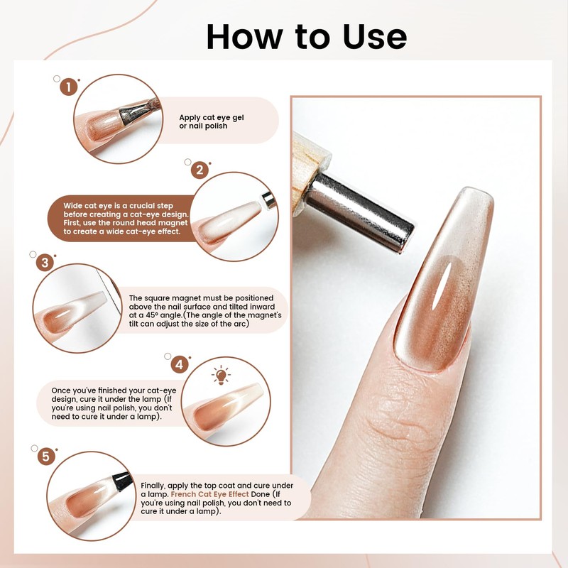 JODSONE 3-in-1 Cat Eye Magnet for Nails, Cylindrical & Square