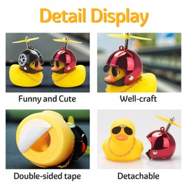 wonuu Rubber Duck Toy Car Ornaments Yellow Duck Car Dashboard Decorations Cool Glasses Duck with Propeller Helmet (Brilliant Red-Yellow)