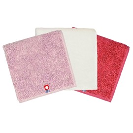 Imabari Towel Handkerchief, Thick, 9.8 inches (25 cm), Water Absorption, Unisex, Summary, 100% Cotton (Set of 3, Melty Pink x Carmine x Imabari White)