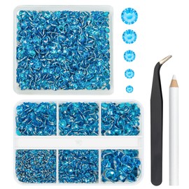 qiipii 2 Boxes Classic Jean Blue Resin Crystal Rhinestones for Bedazzling Crafting 2-6mm Midblue‌ Flatback Stones Diamonds Crystals Gems for Face Eyes Makeup Tumblers Bottles DIY Crafts Clothes Shoes