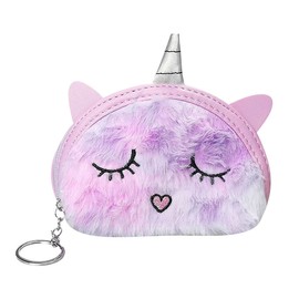 Lotsdonxia Adorable Cartoon Half-Circle Unicorn Coin Purse with Embroidery, Soft Plush Material, Compact and Portable, Ideal as a Birthday Party Gift or Wallet（Purple）